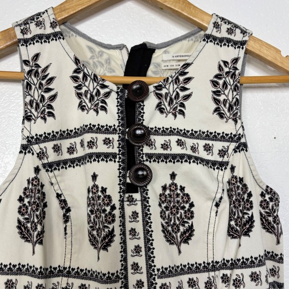Anthropologie Woodblock Midi Dress Floral Print Fit & Flare White Black US 6 - Picture 3 of 11